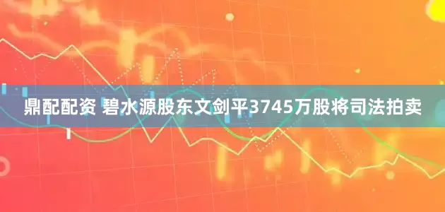 鼎配配资 碧水源股东文剑平3745万股将司法拍卖