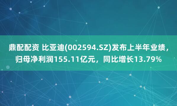 鼎配配资 比亚迪(002594.SZ)发布上半年业绩，归母净利润155.11亿元，同比增长13.79%