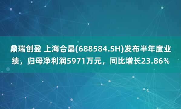 鼎瑞创盈 上海合晶(688584.SH)发布半年度业绩,归母净利润5971万元,同比增长23.86%