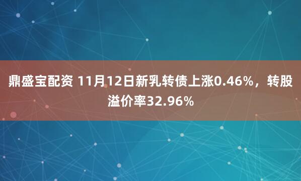 鼎盛宝配资 11月12日新乳转债上涨0.46%，转股溢价率32.96%